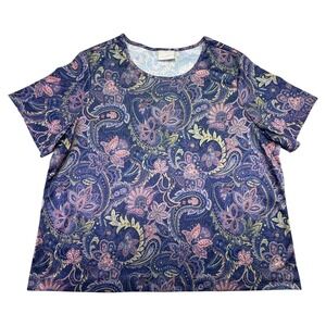 Blair Women's Paisley T-Shirt Size XL Western‎ Short Sleeve Blue Pink